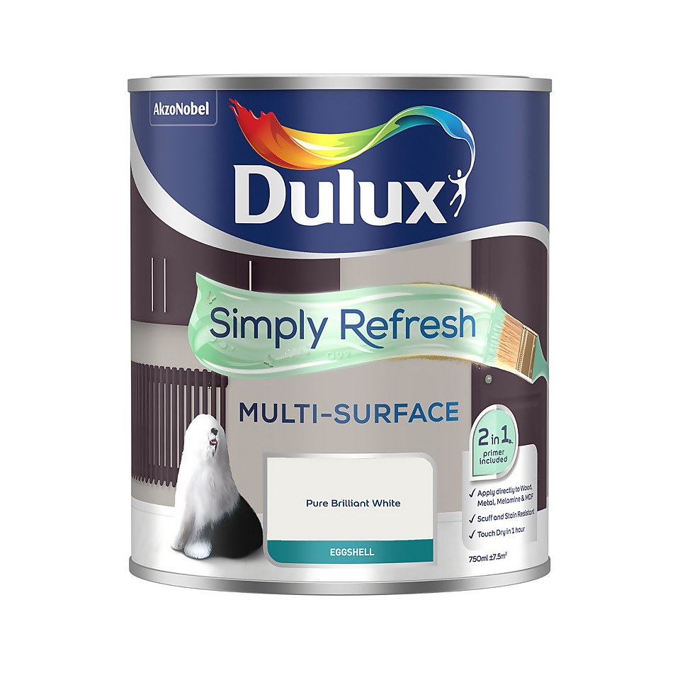 Dulux Simply Refresh Multi Surface Eggshell Paint Pure Brilliant White - 750ml