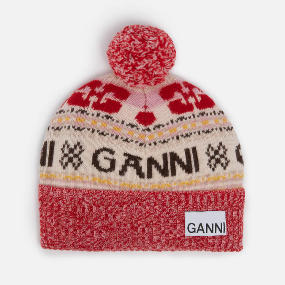 Ganni Logo-Intarsia Wool-Blend Beanie
