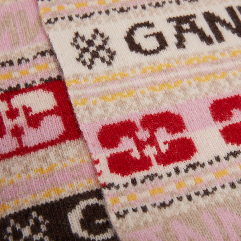 Ganni Logo-Intarsia Wool-Blend Scarf