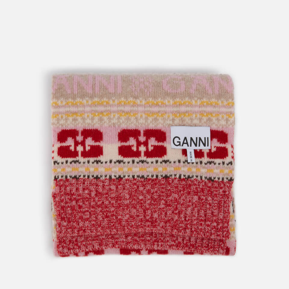 Ganni Logo-Intarsia Wool-Blend Scarf