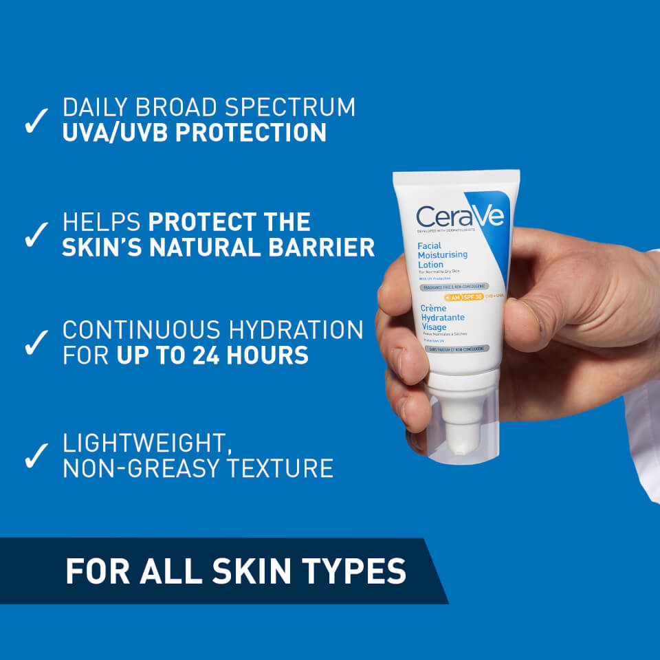 CeraVe AM Facial Moisturising Lotion SPF30 with Ceramides for Normal to Dry Skin 52ml