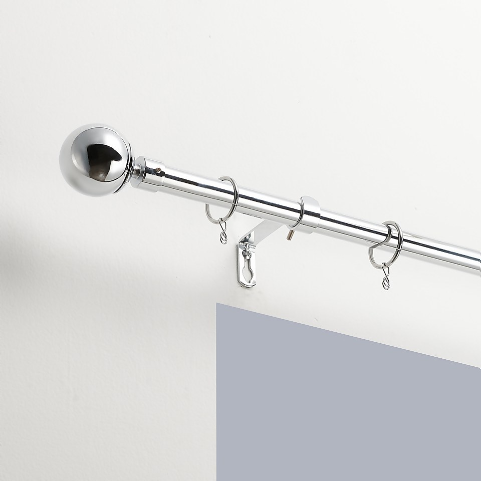 Chrome Extendable Curtain Pole with Ball Finial- 120-210cm (Dia 16/19mm)