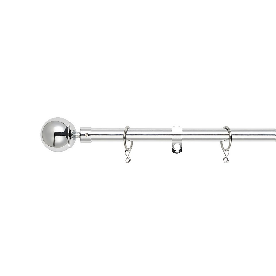 Chrome Extendable Curtain Pole with Ball Finial- 120-210cm (Dia 16/19mm)