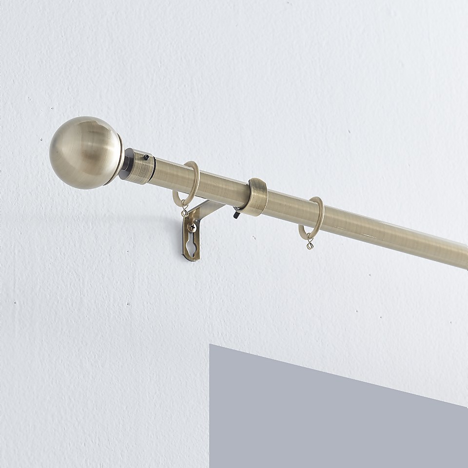 Antique Brass Extendable Curtain Pole with Ball Finial- 120-210cm (Dia 16/19mm)