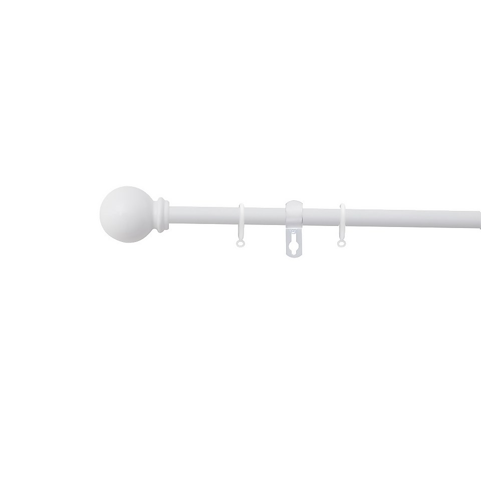 White Extendable Curtain Pole with Black Finial- 120-210cm (Dia 16/19mm)