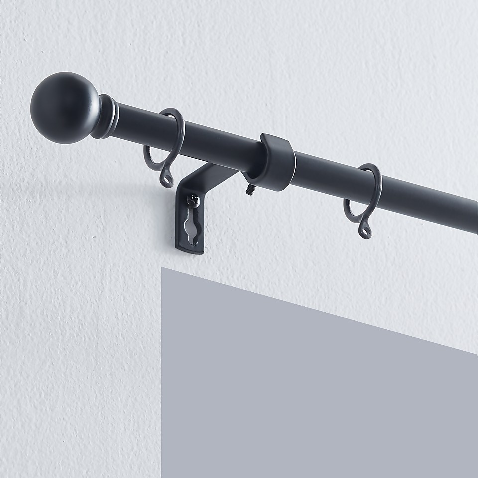 Black Extendable Curtain Pole with Ball Finial- 120-210cm (Dia 16/19mm)