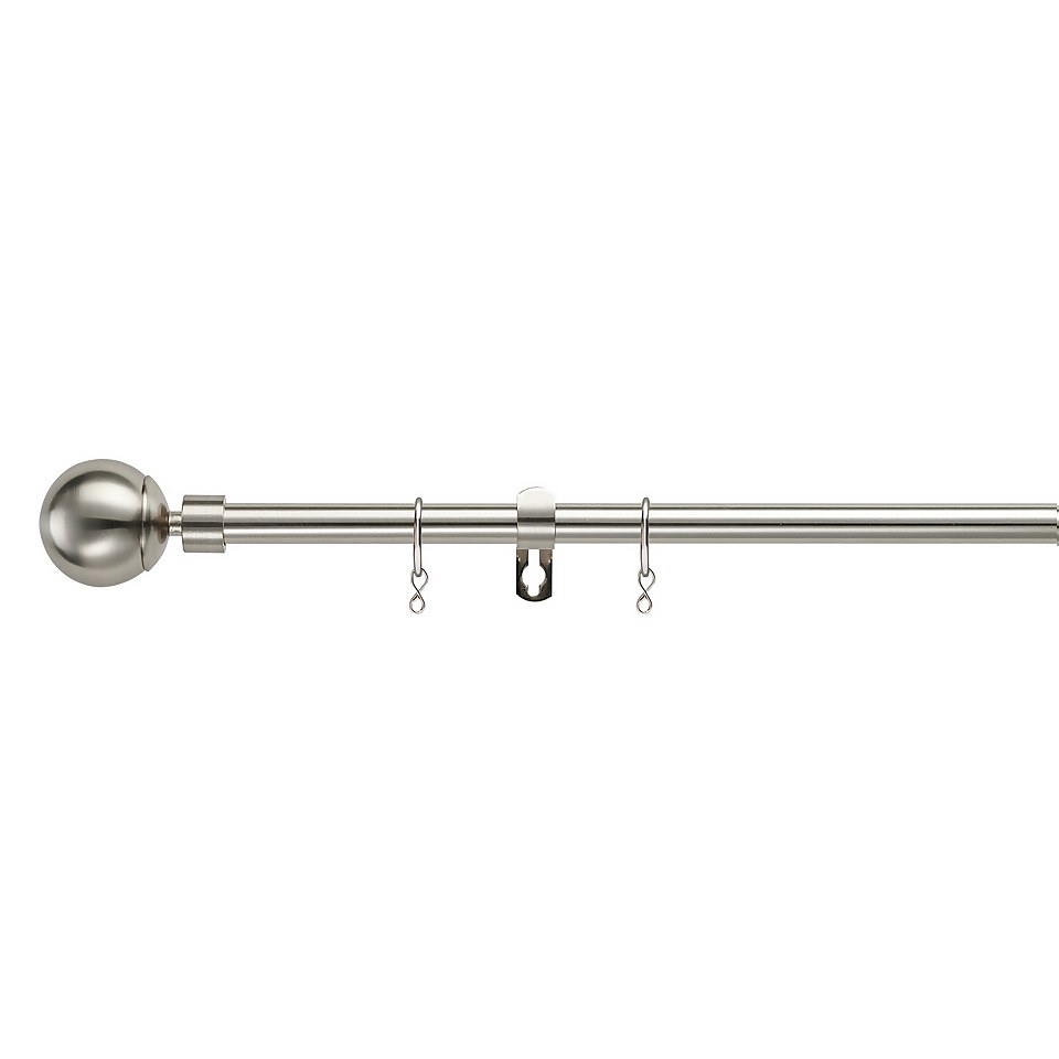 Satin Steel Extendable Curtain Pole with Ball Finial- 170-300cm (Dia 16/19mm)