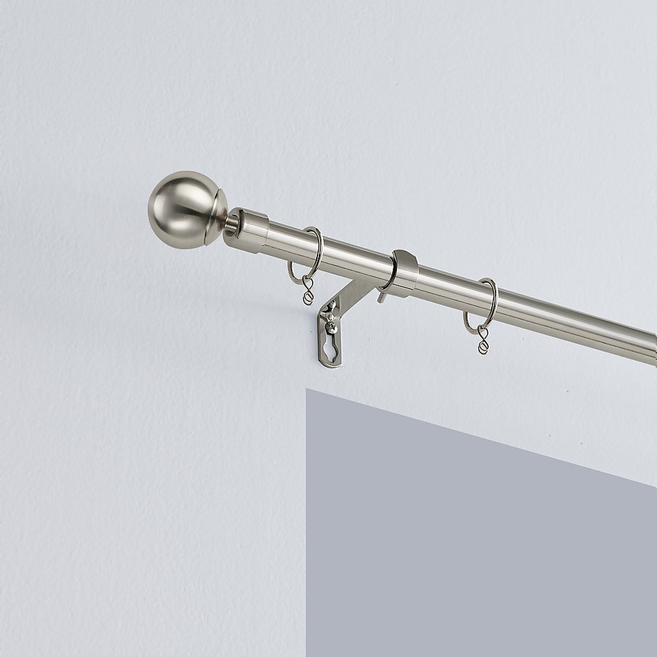 Satin Steel Extendable Curtain Pole with Ball Finial- 170-300cm (Dia 16/19mm)