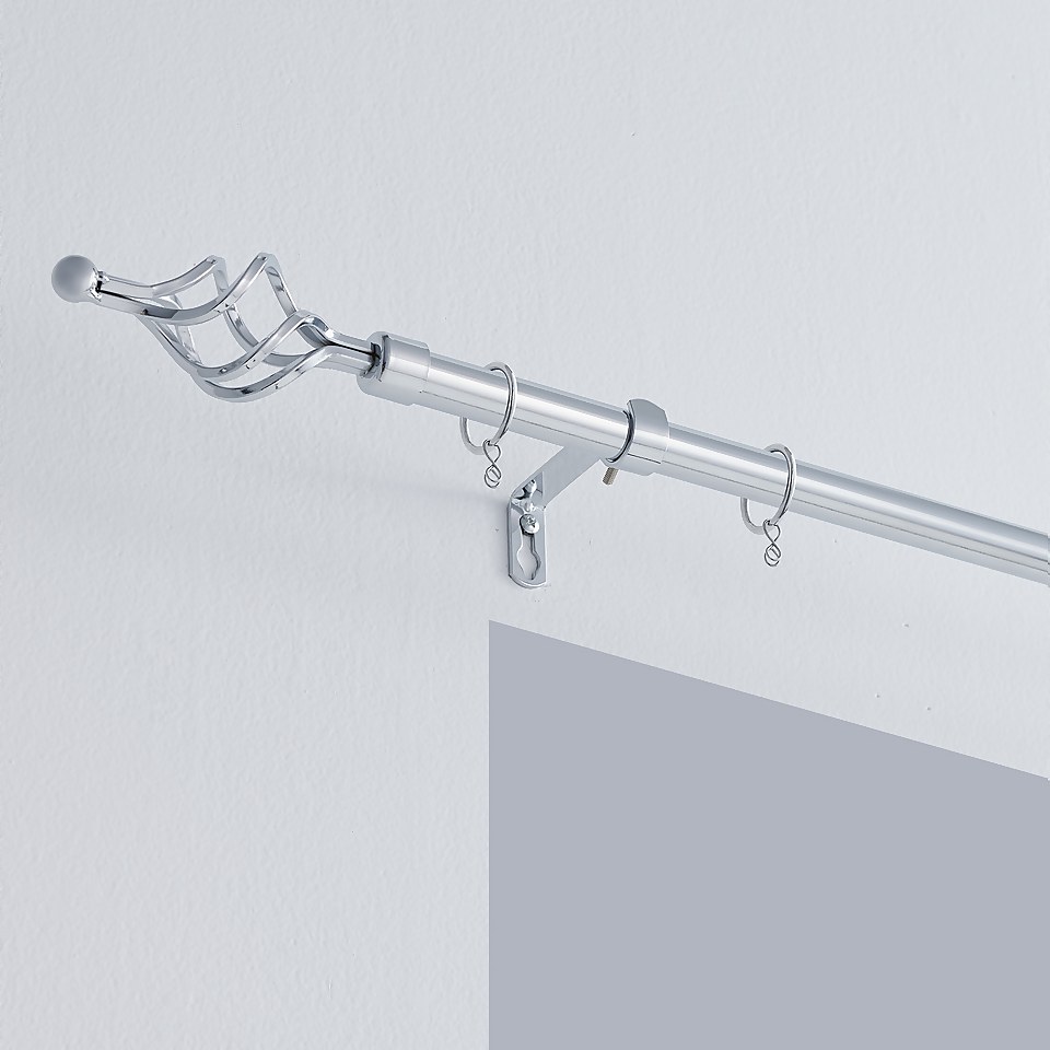 Chrome Extendable Curtain Pole with Cage Finial- 120-210cm (Dia 16/19mm)