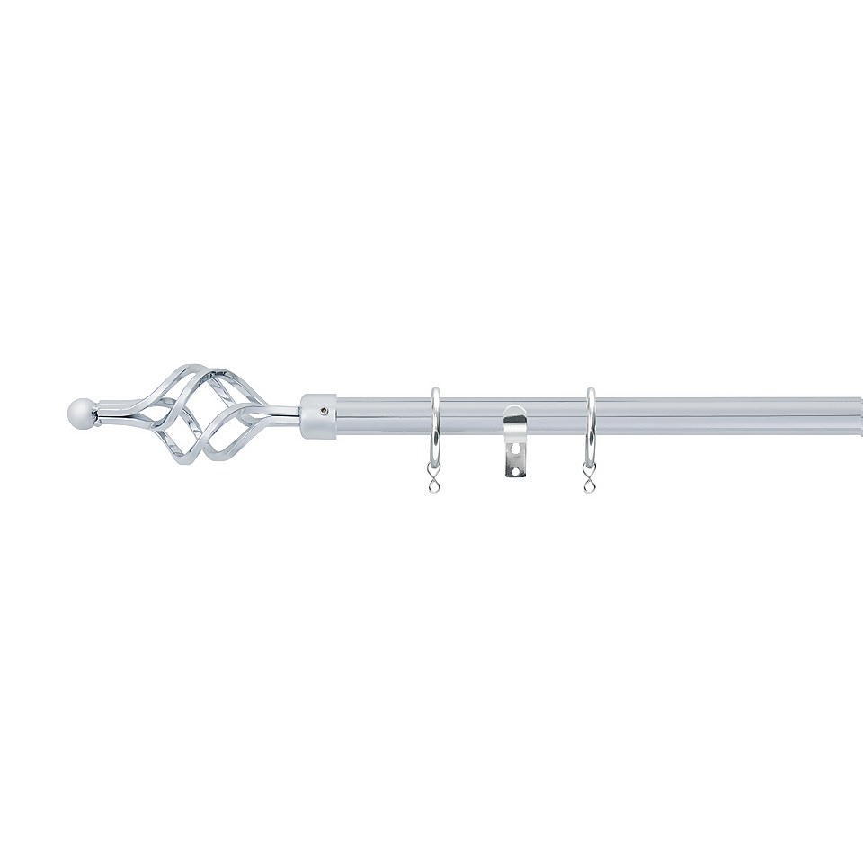 Chrome Extendable Curtain Pole with Cage Finial- 120-210cm (Dia 16/19mm)