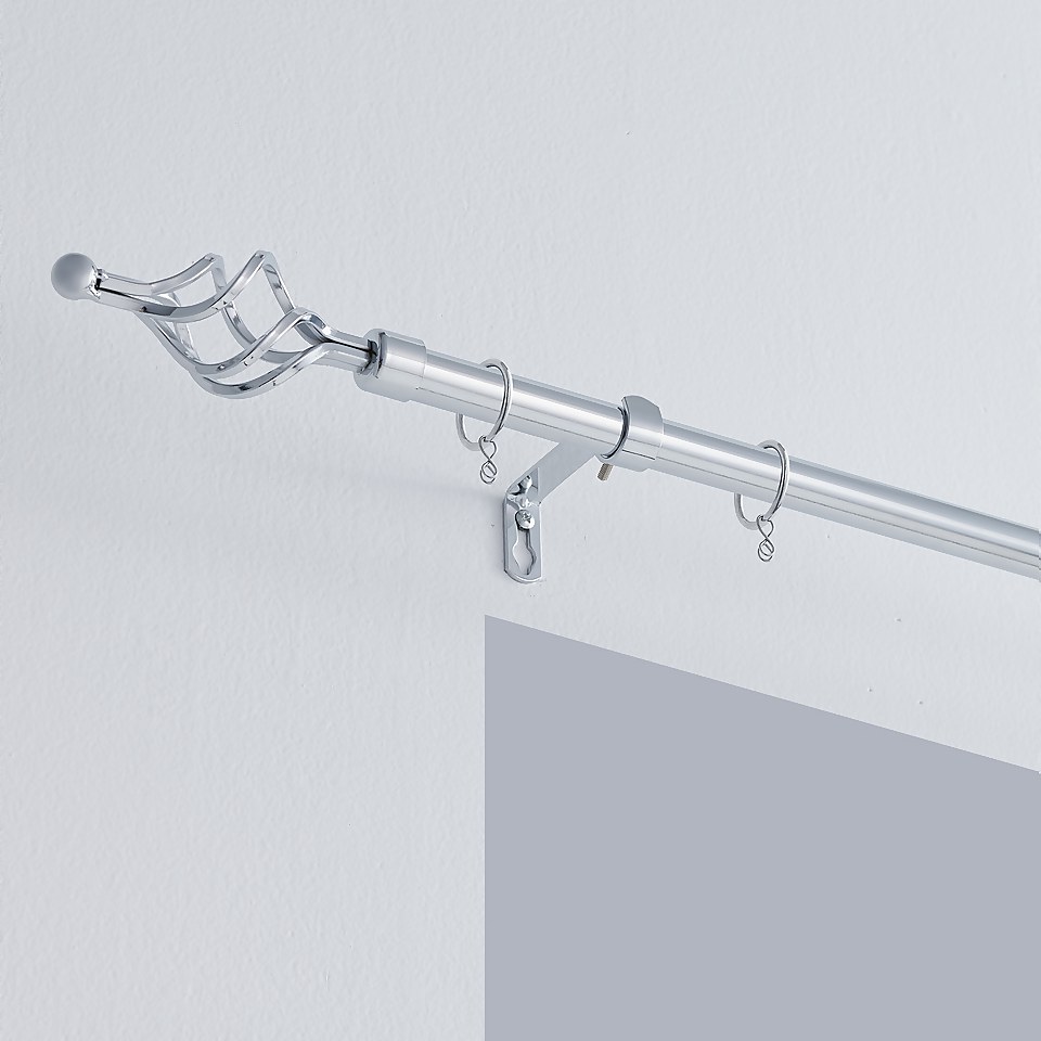 Chrome Extendable Curtain Pole with Cage Finial- 170-300cm (Dia 16/19mm)