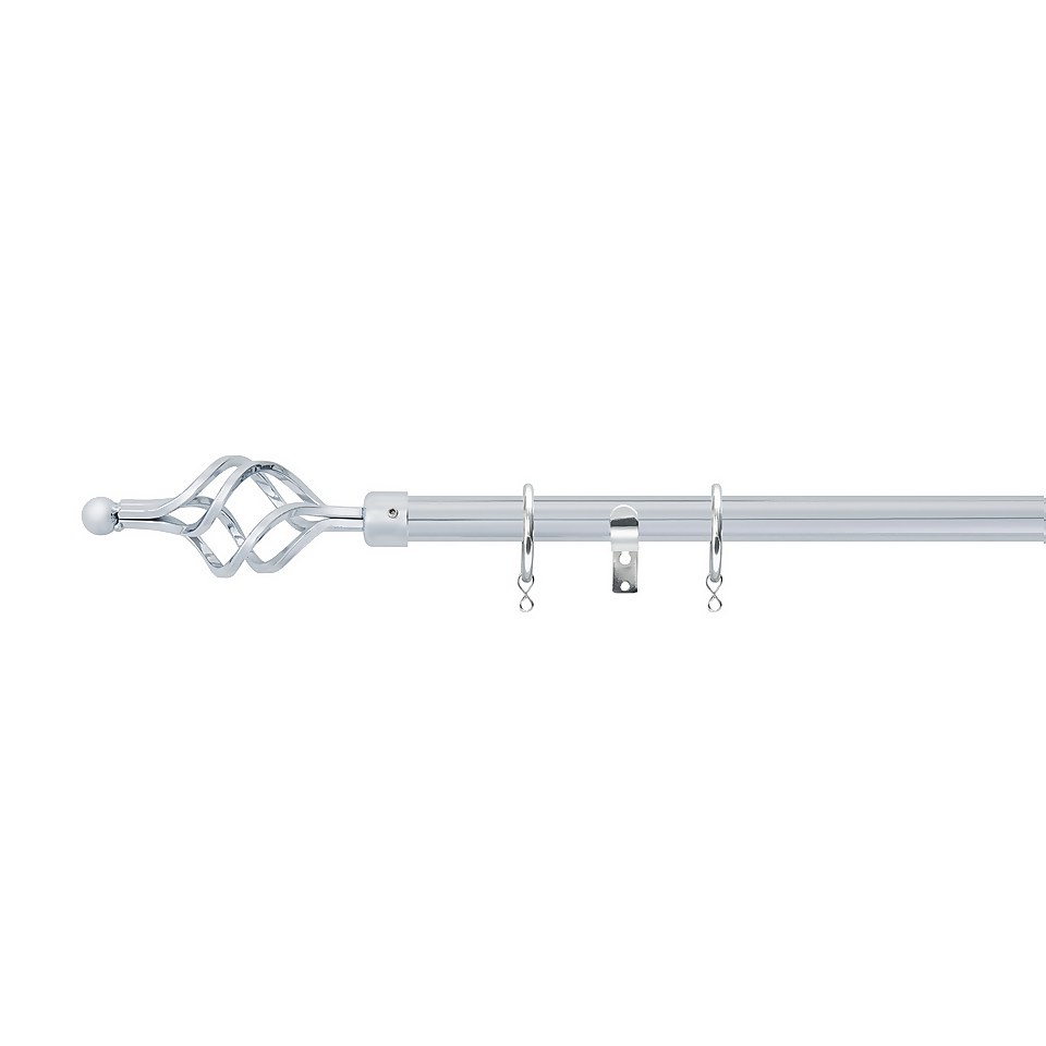 Chrome Extendable Curtain Pole with Cage Finial- 170-300cm (Dia 16/19mm)