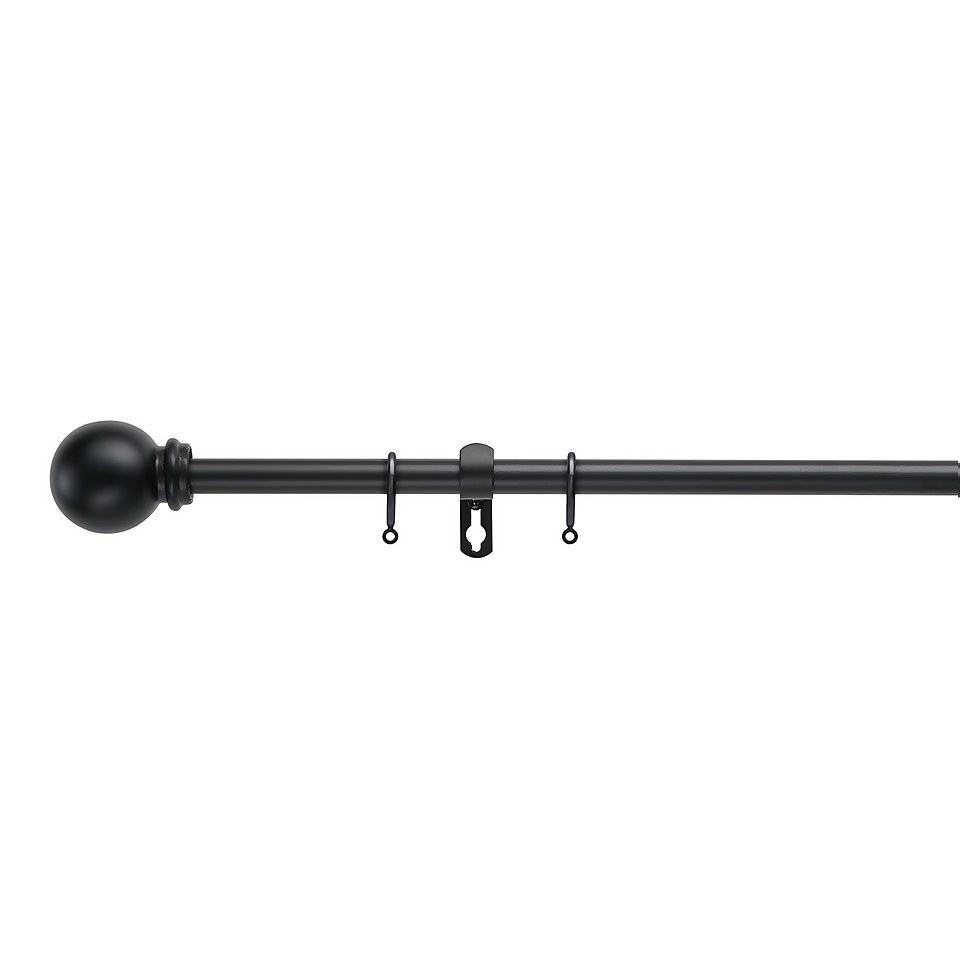 Black Extendable Curtain Pole with Ball Finial- 170-300cm (Dia 16/19mm)