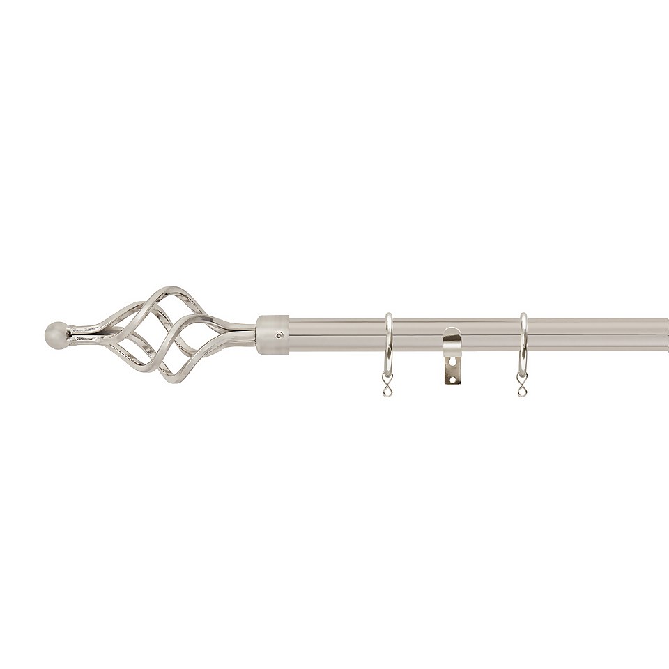 Satin Steel Extendable Curtain Pole with Cage Finial- 170-300cm (Dia 16/19mm)