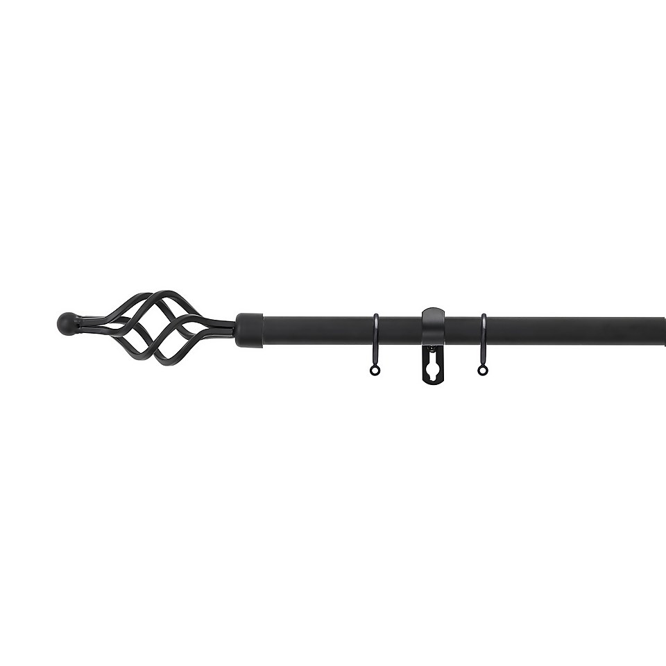 Black Extendable Curtain Pole with Cage Finial- 120-210cm (Dia 16/19mm)