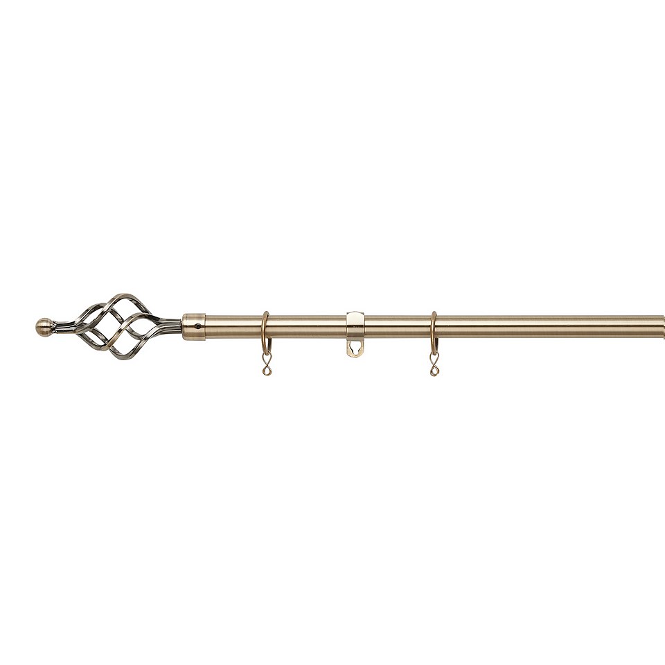 Antique Brass Extendable Curtain Pole with Cage Finial- 170-300cm (Dia 16/19mm)