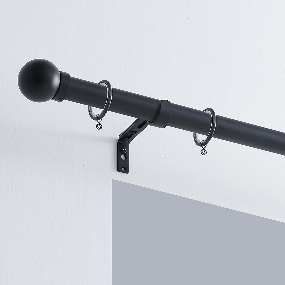 Black Extendable Curtain Pole with Ball Finial- 120-210cm (Dia 25/28mm)
