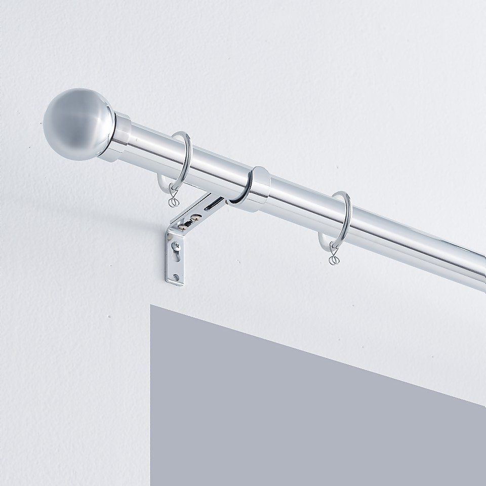 Chrome Extendable Curtain Pole with Ball Finial- 120-210cm (Dia 25/28mm)