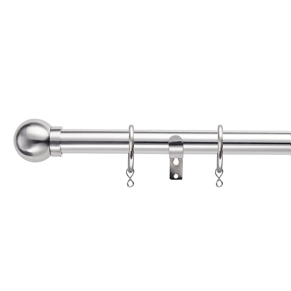 Satin Steel Extendable Curtain Pole with Ball Finial- 120-210cm (Dia 25/28mm)