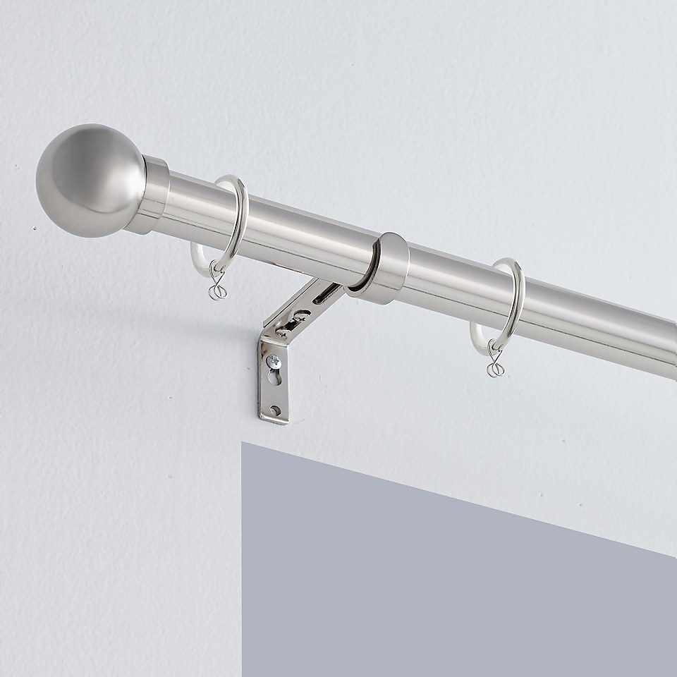 Satin Steel Extendable Curtain Pole with Ball Finial- 120-210cm (Dia 25/28mm)