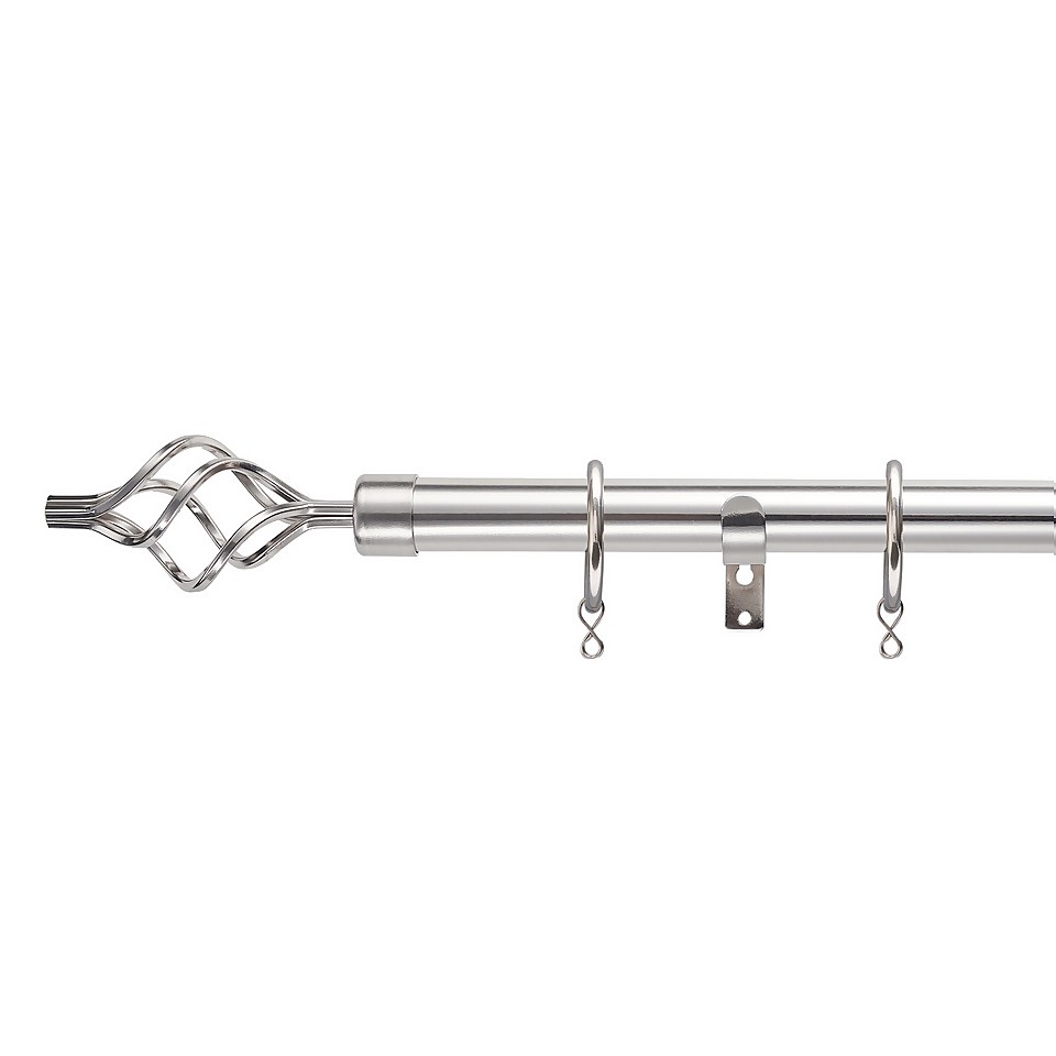 Satin Steel Extendable Curtain Pole with Cage Finial- 120-210cm (Dia 25/28mm)