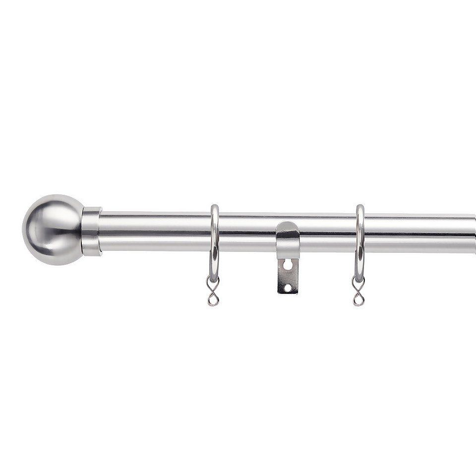 Satin Steel Extendable Curtain Pole with Ball Finial- 170-300cm (Dia 25/28mm)