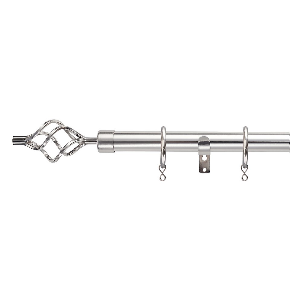 Satin Steel Extendable Curtain Pole with Cage Finial- 170-300cm (Dia 25/28mm)