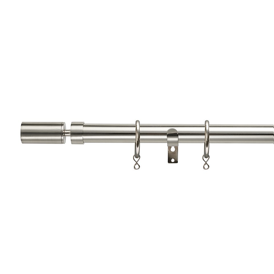 Satin Steel Extendable Curtain Pole with Barrel Finial- 120-210cm (Dia 25/28mm)