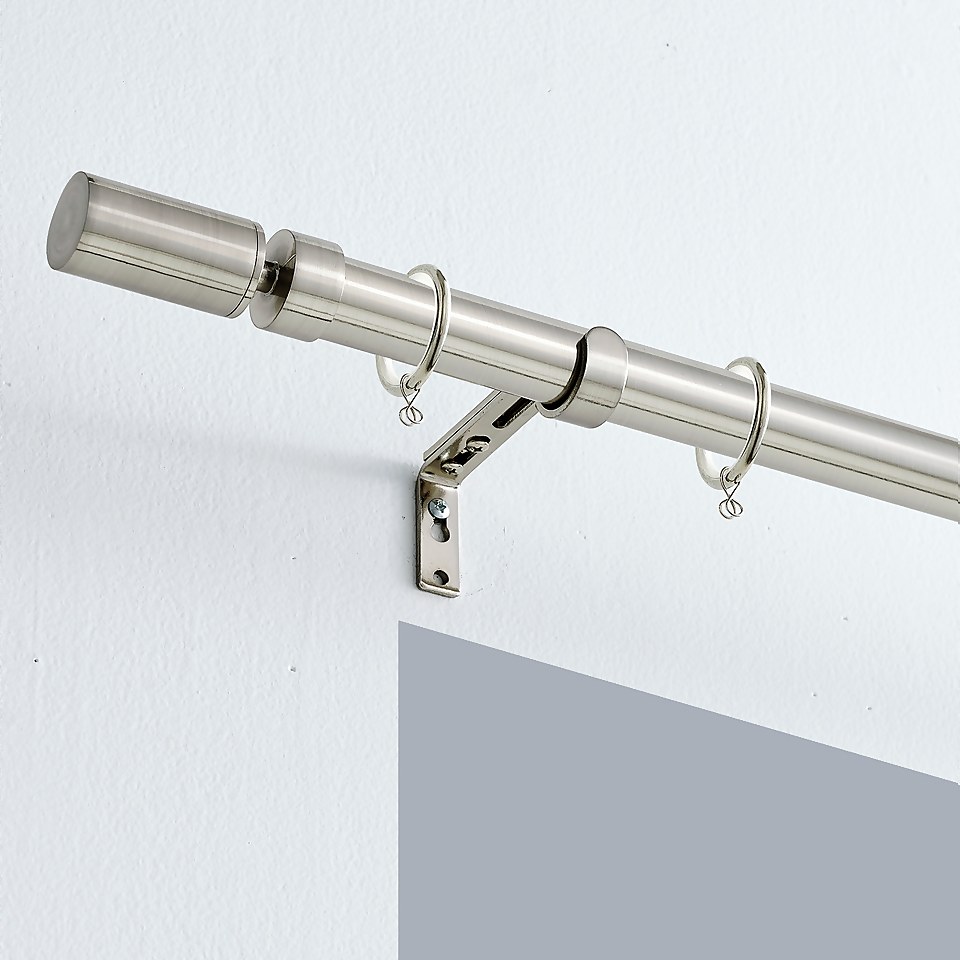 Satin Steel Extendable Curtain Pole with Barrel Finial- 120-210cm (Dia 25/28mm)