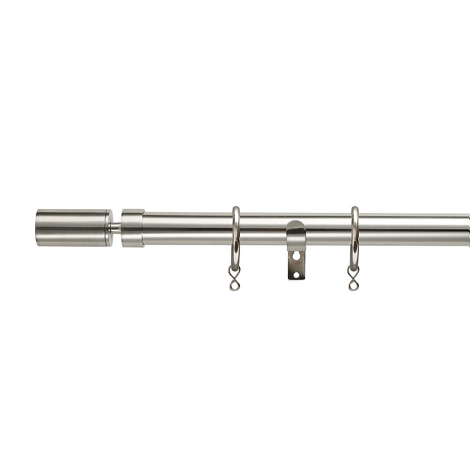 Satin Steel Extendable Curtain Pole with Barrel Finial- 170-300cm (Dia 25/28mm)