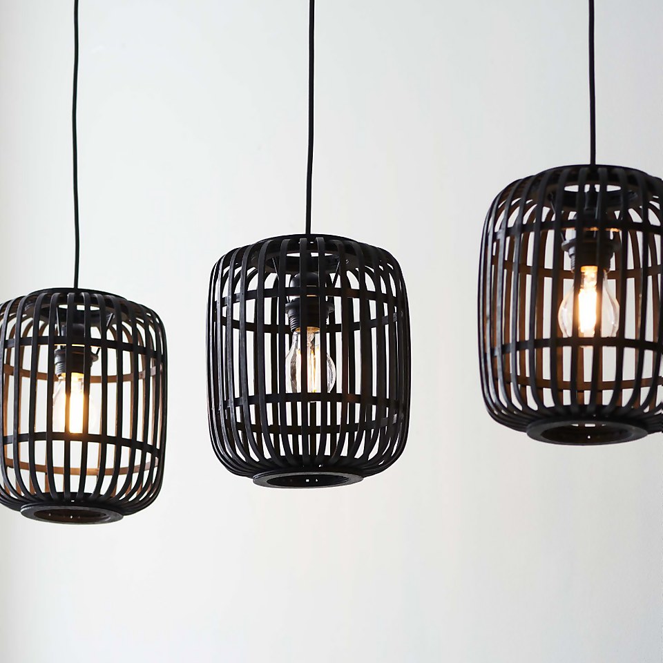Saval 3 Lamp Pendant Diner Bar Light - Dark Bamboo