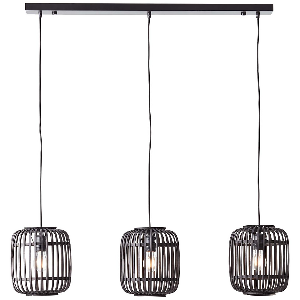 Saval 3 Lamp Pendant Diner Bar Light - Dark Bamboo