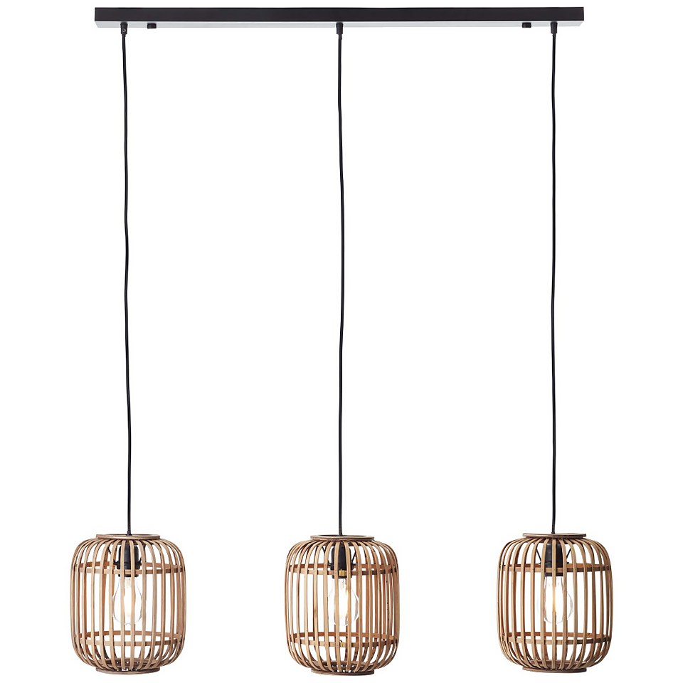 Saval 3 Lamp Pendant Diner Bar Light - Natural Bamboo