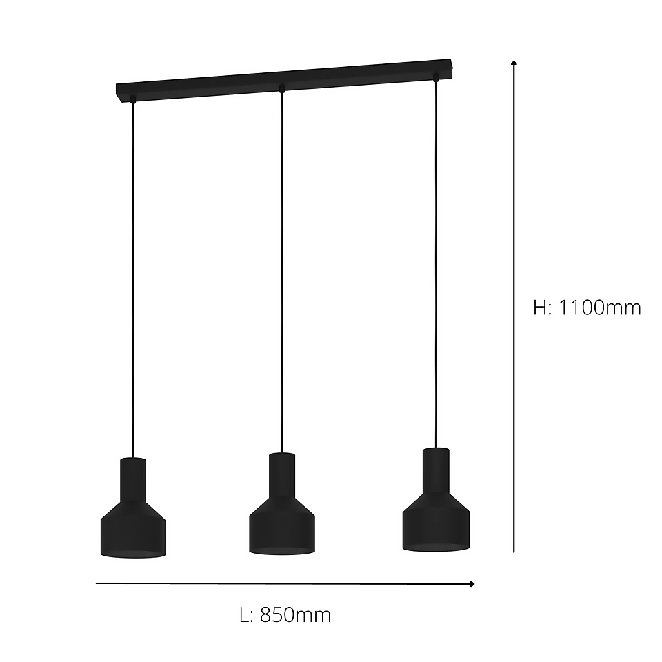 Eglo Casibare 3 Lamp Diner Bar Light - Black
