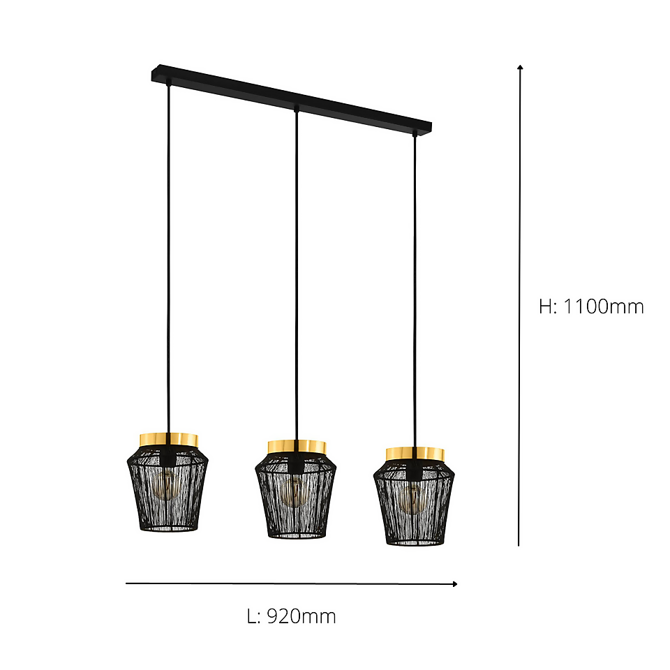Eglo Escandidos 3 Lamp Diner Bar Light - Black