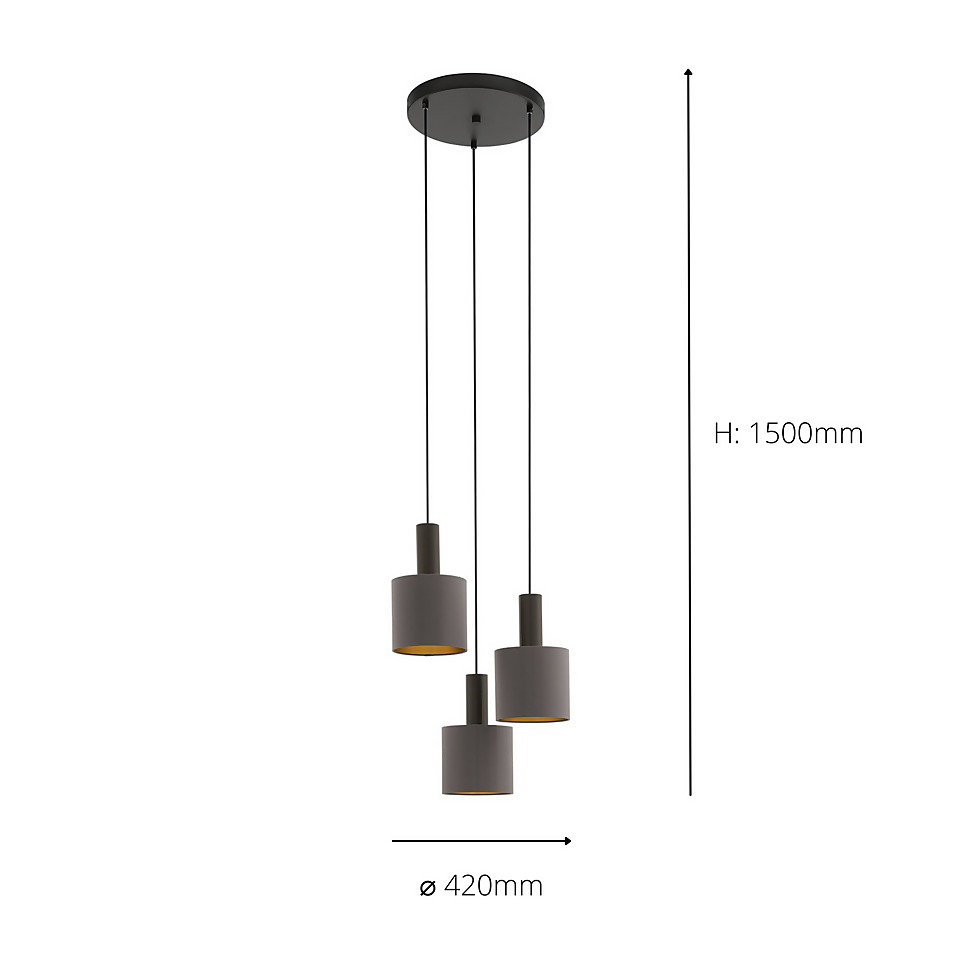 Eglo Concessa 1 3 Lamp Pendant Ceiling Light - Cappuccino & Gold