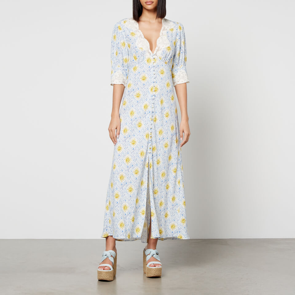 RIXO Amina フローラル クレープデシン ミディドレス Rixo Amina Floral-Print Crepe Midi Dress - UK 6 | Coggles