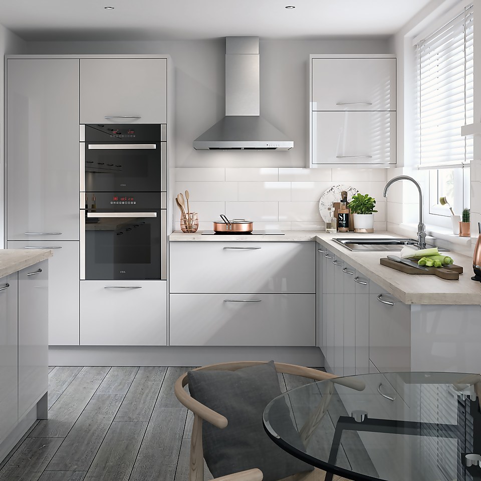 Modern Slab Kitchen Larder Door (Pair) (H)976 x (W)497mm - Gloss Grey