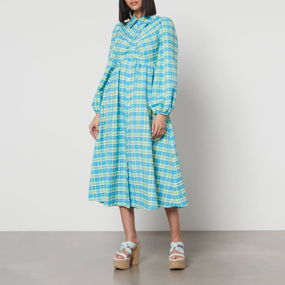 Kitri Amina Checked Seersucker Maxi Dress - UK 6 | Coggles