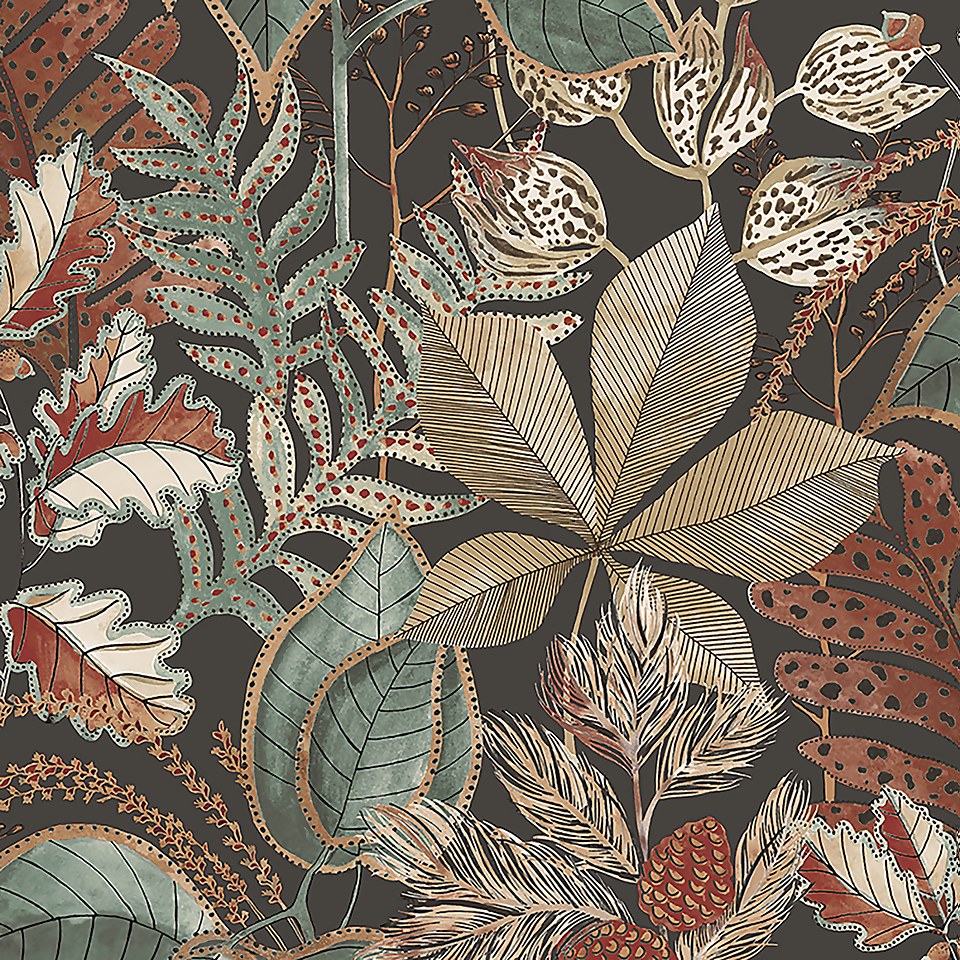 Belgravia Decor Eden Leaf Charcoal Wallpaper