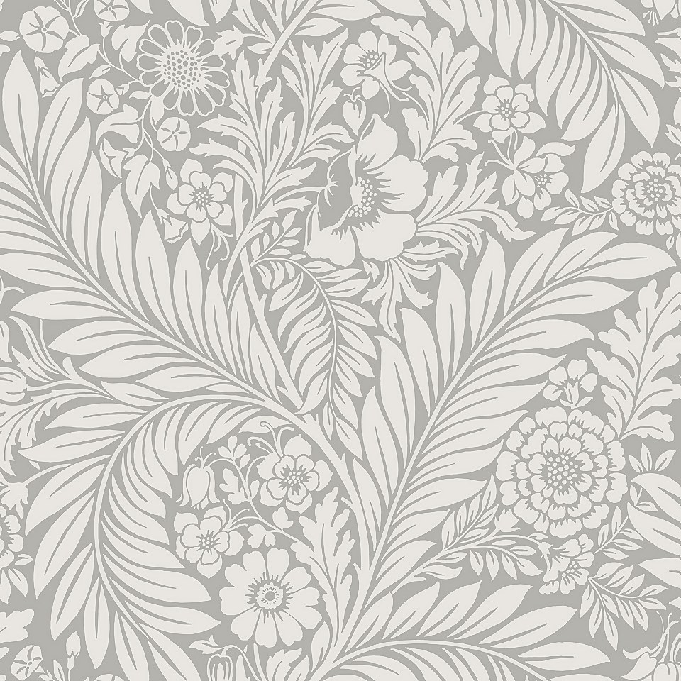 Belgravia Decor Florence Leaf Grey Wallpaper