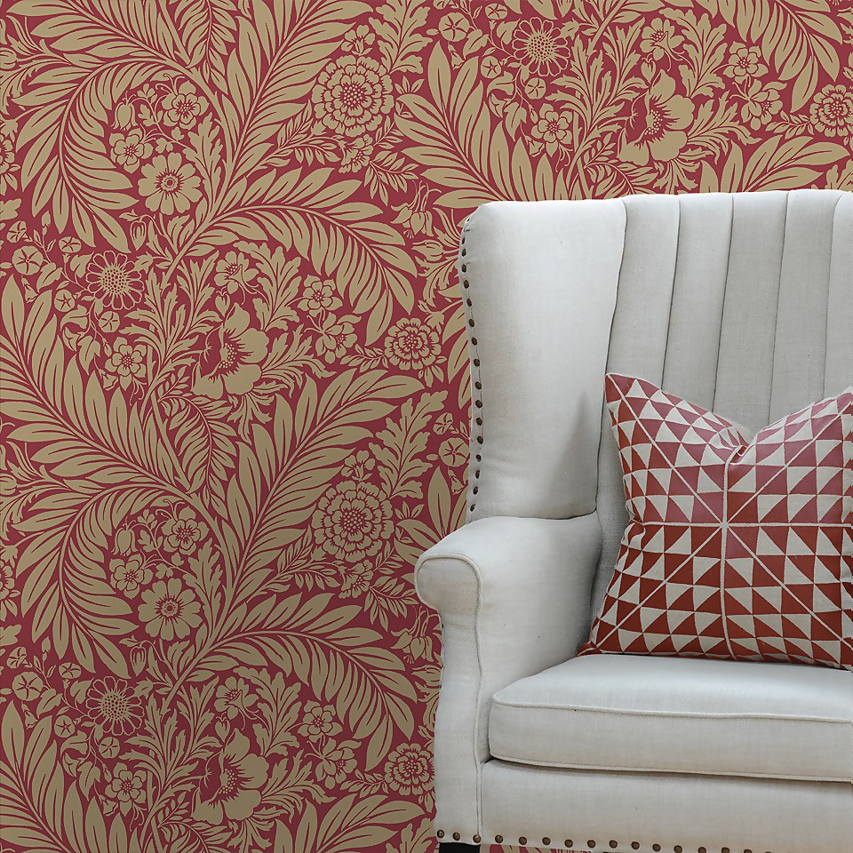 Belgravia Decor Florence Leaf Red Wallpaper Homebase