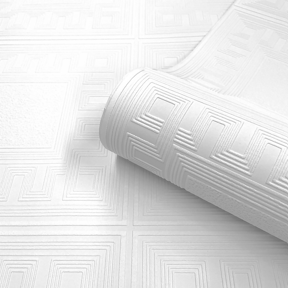 Belgravia Decor Greek Key White Textured Wallpaper Homebase