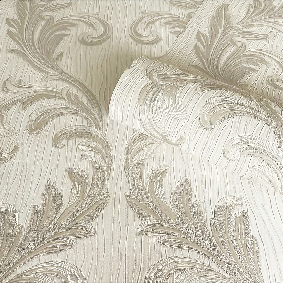 Belgravia Decor Tiffany Scroll Cream Textured Wallpaper