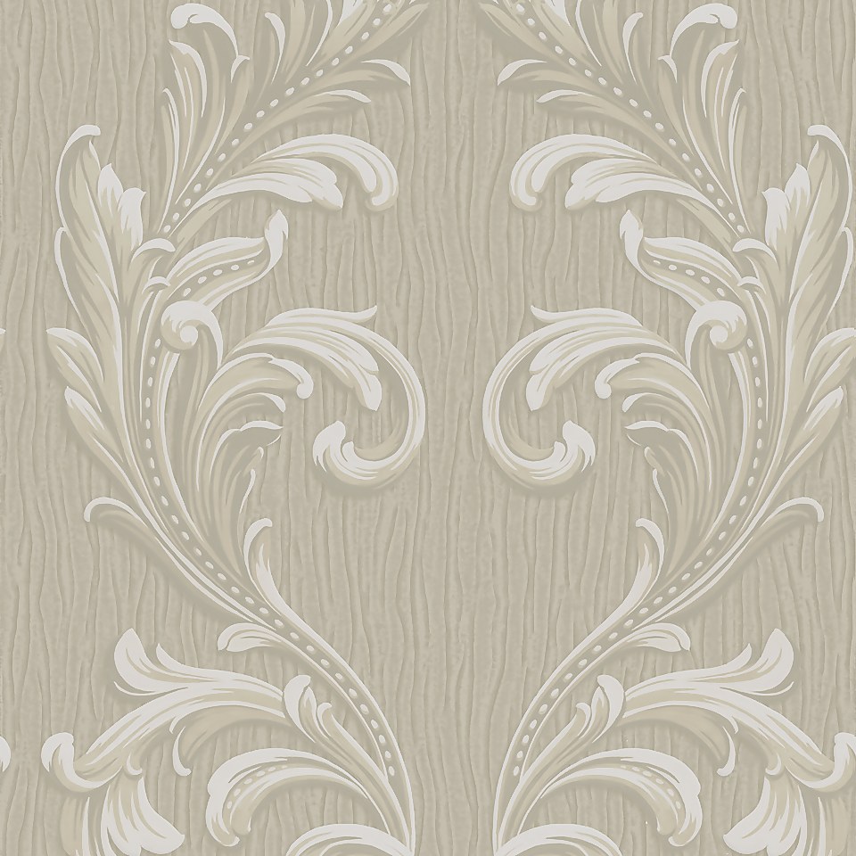 Belgravia Decor Tiffany Scroll Beige Textured Wallpaper