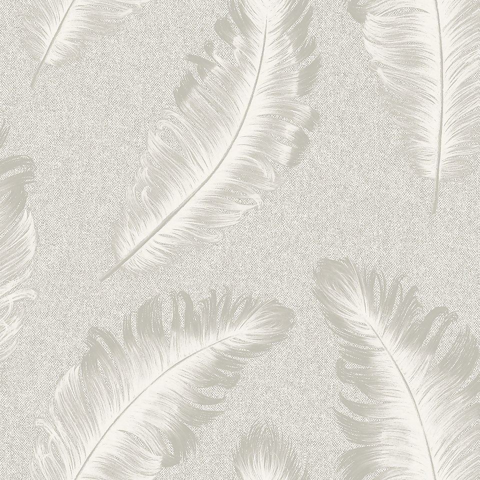 Belgravia Decor Ciara Glitter Feather Silver Textured Wallpaper