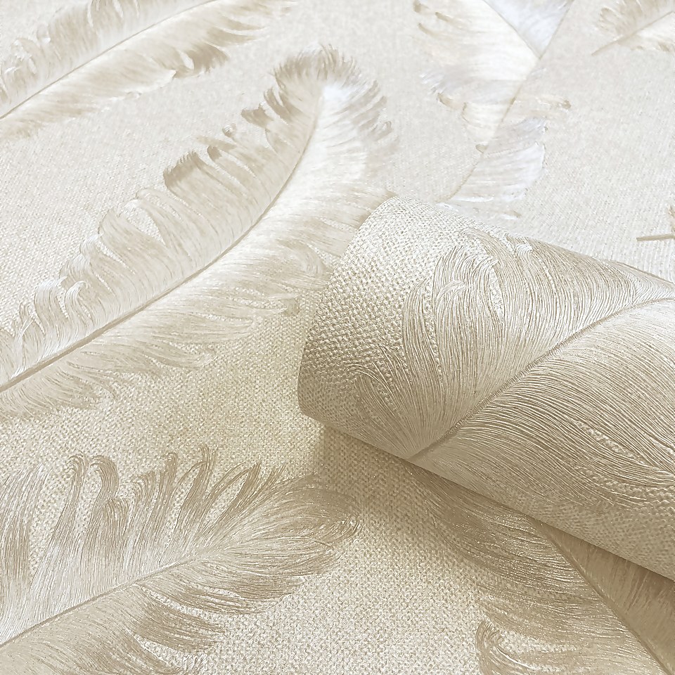 Belgravia Decor Ciara Glitter Feather Cream Textured Wallpaper