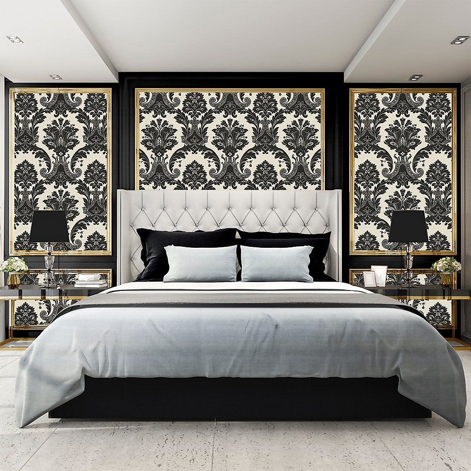 Belgravia Decor Amara Damask Black Textured Wallpaper