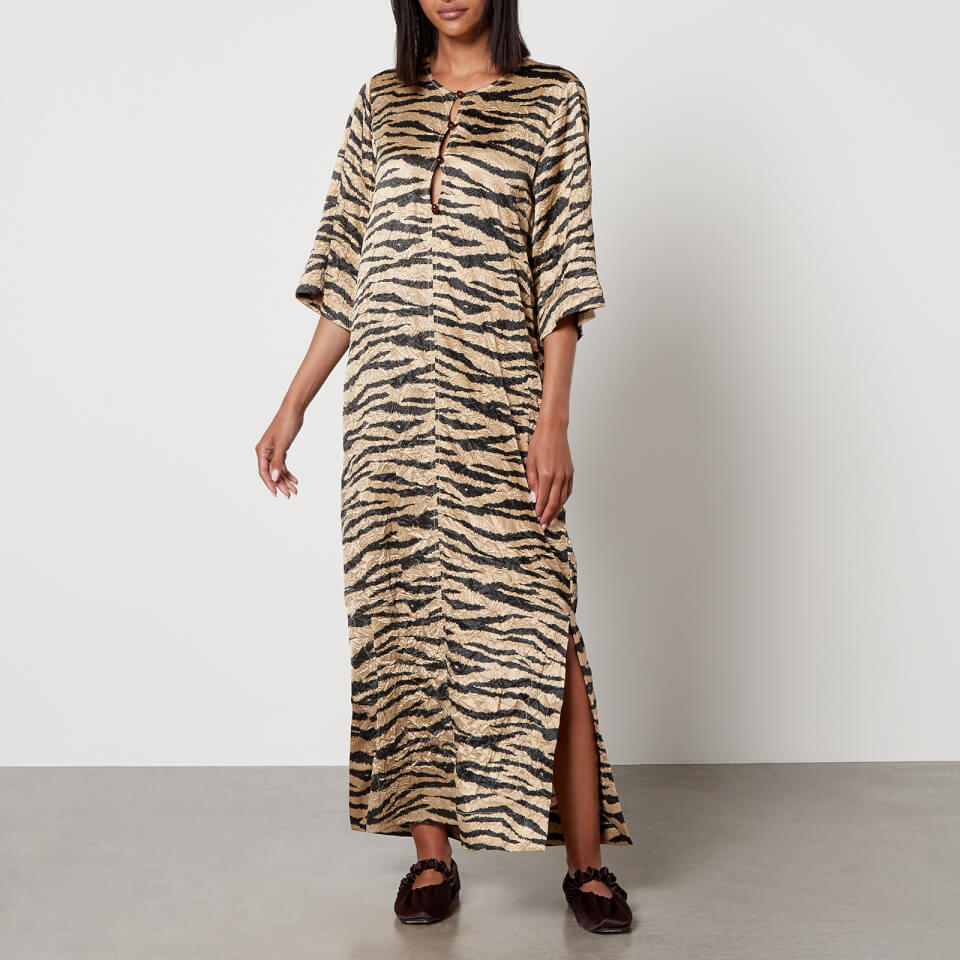 Ganni Tiger-print Crinkled Satin Shirt In Pale Banana | ModeSens