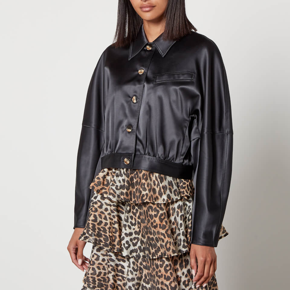 Ganni Cropped Satin Jacket - EU 34/UK 6 | Coggles